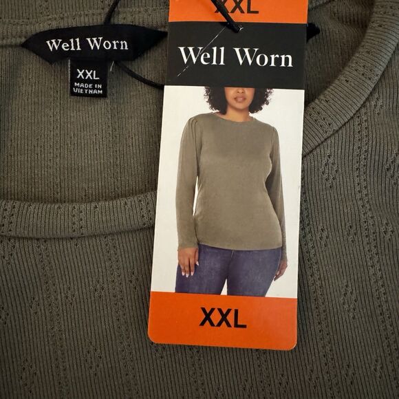 Well Worn Womens XXL Green Long Sleeve Shirt Crewneck Top Blouse New - Picture 6 of 9